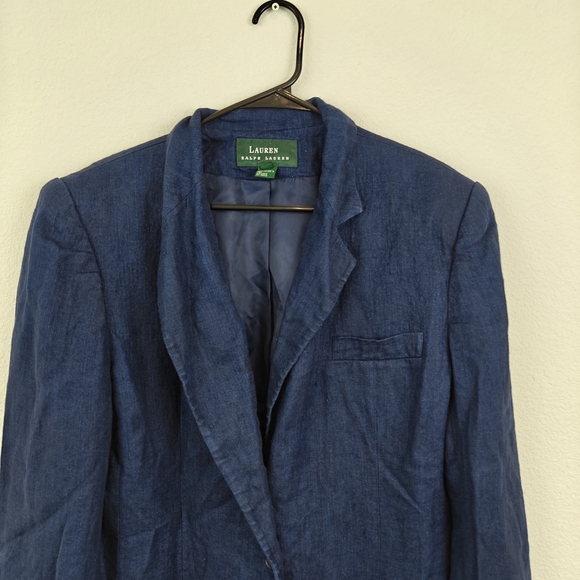 Lauren Ralph Lauren Linen Button Up Blazer In Navy Blue Size 14 Womens - Picture 3 of 14